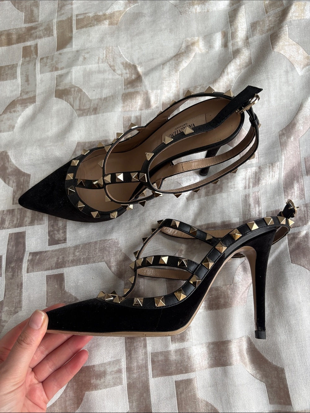 Valentino Black Stud-Embellished Pointed-Toe Slingback Heels